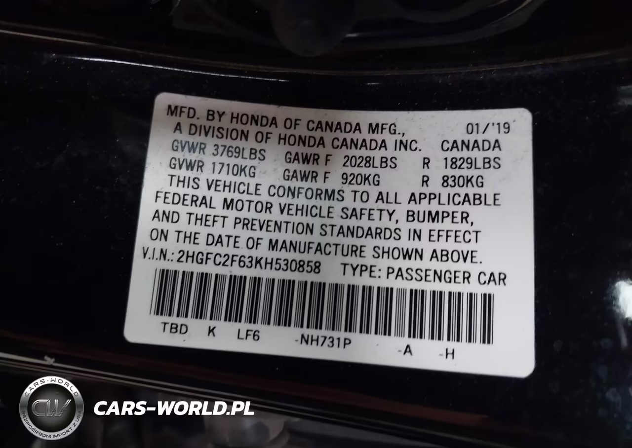 2019 Honda Civic Lx VIN:2HGFC2F63KH530858 - 9