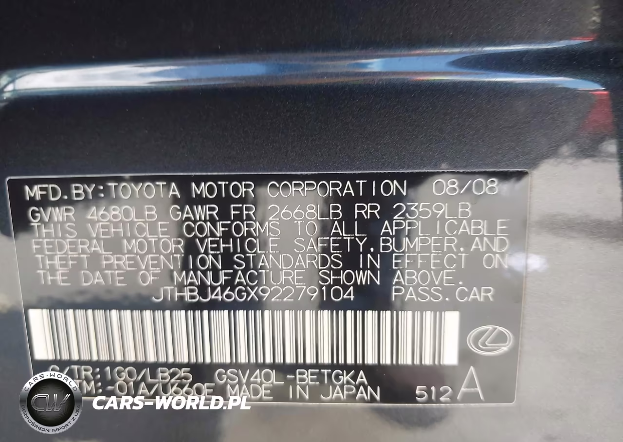 2009 Lexus Es 350 VIN:JTHBJ46GX92279104 - 9