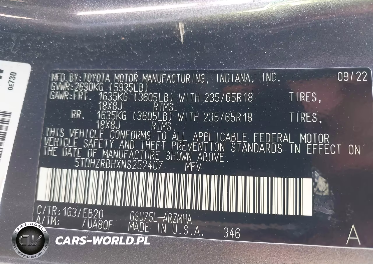 2022 Toyota Highlander Xle VIN:5TDHZRBHXNS252407 - 9