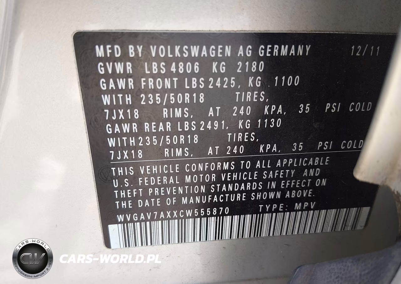 2012 Volkswagen Tiguan Se VIN:WVGAV7AXXCW555870 - 9