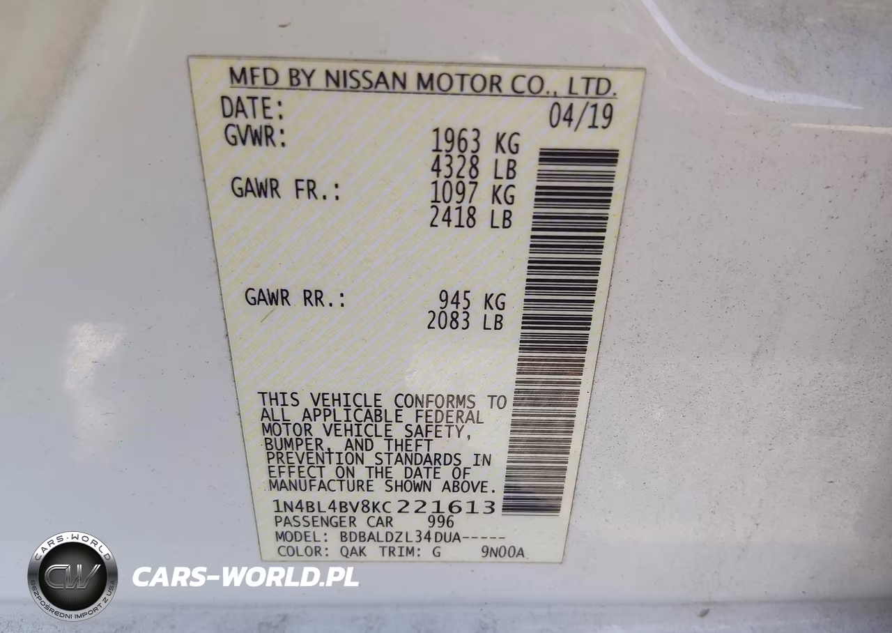 2019 Nissan Altima 2.5 S VIN:1N4BL4BV8KC221613 - 9