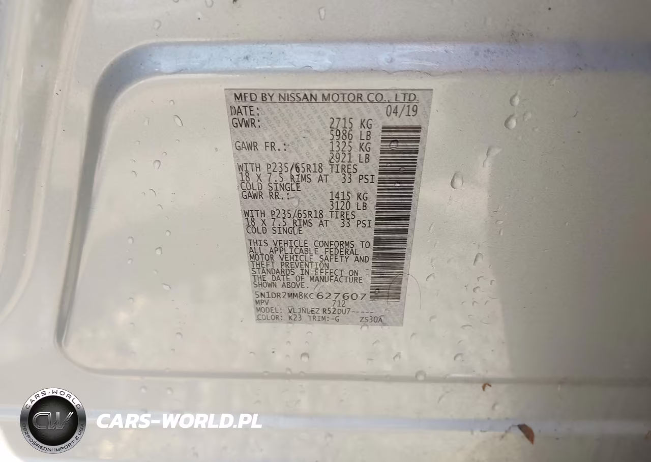 2019 Nissan Pathfinder Sv VIN:5N1DR2MM8KC627607 - 9