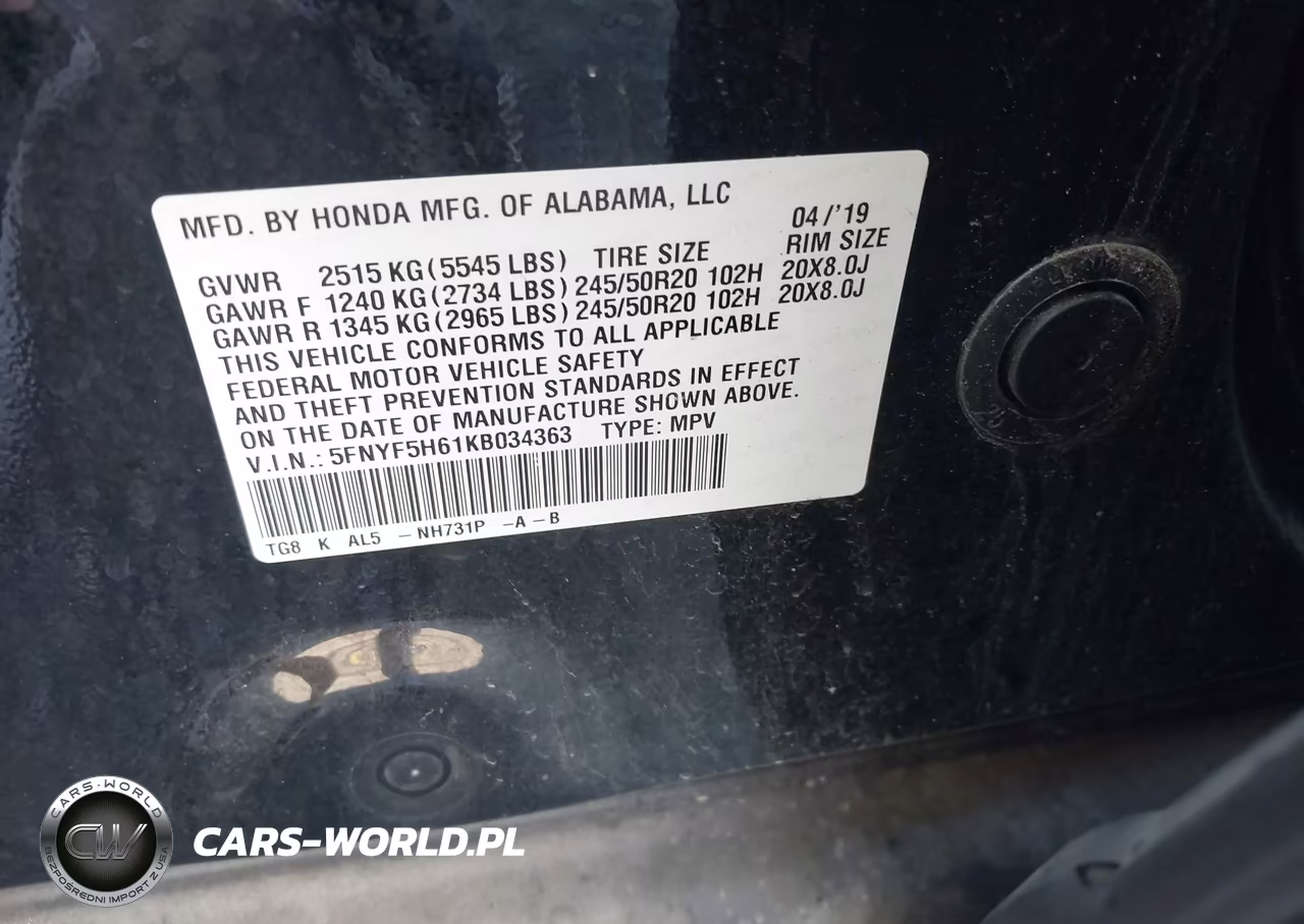 2019 Honda Pilot Touring VIN:5FNYF5H61KB034363 - 9