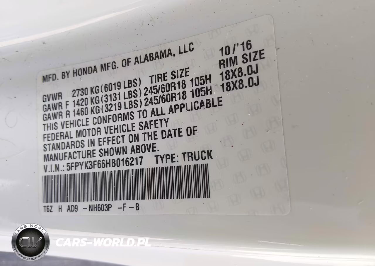 2017 Honda Ridgeline Rtl-T VIN:5FPYK3F66HB016217 - 9