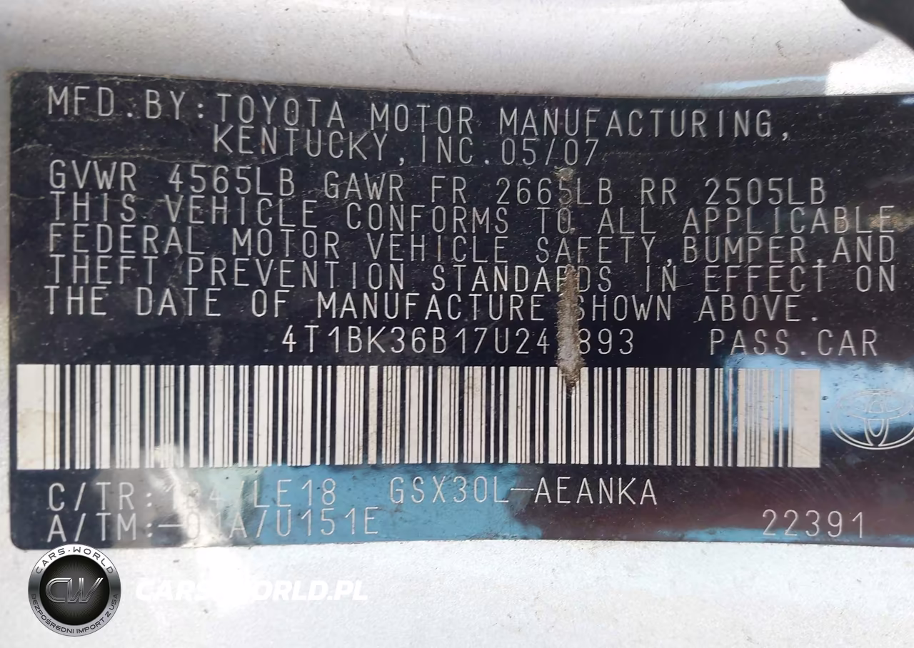 2007 Toyota Avalon Touring VIN:4T1BK36B17U243893 - 9