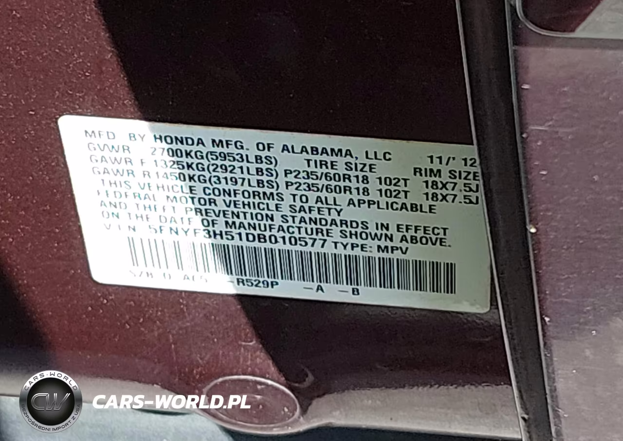 2013 Honda Pilot Ex-L VIN:5FNYF3H51DB010577 - 9