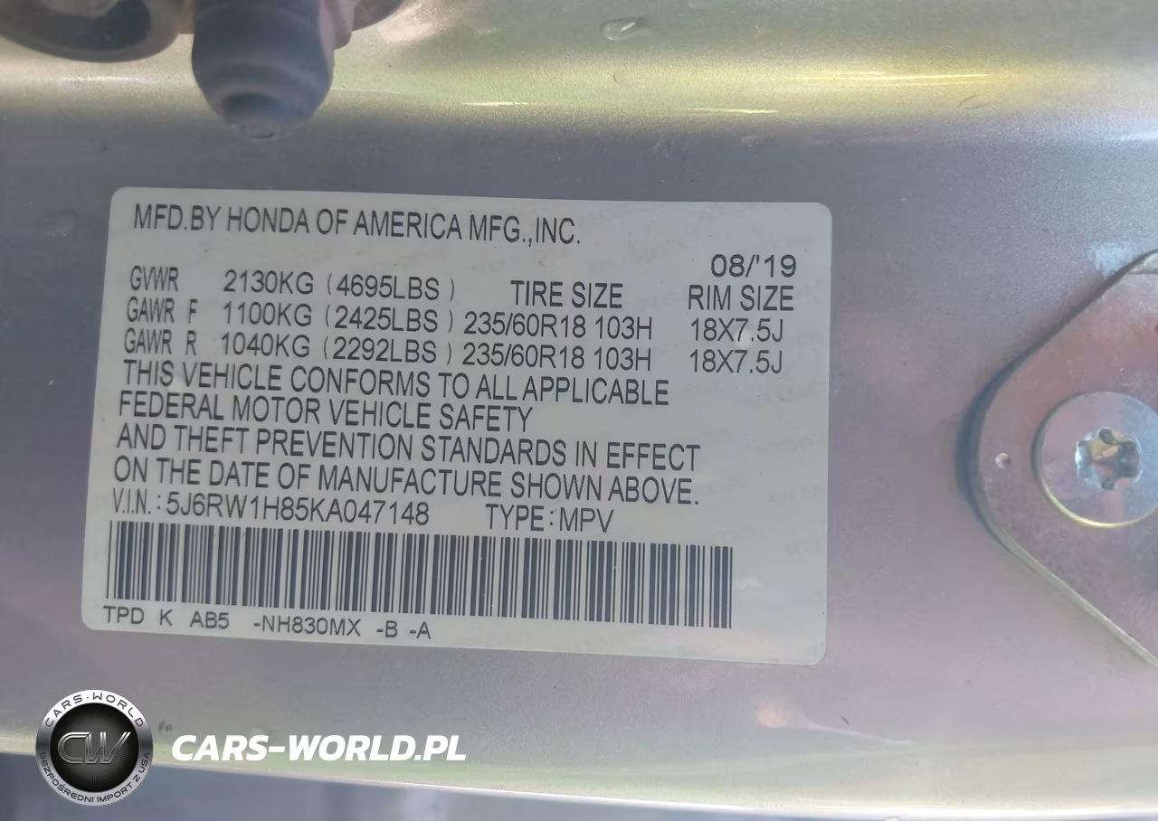 2019 Honda Cr-V Ex-L VIN:5J6RW1H85KA047148 - 9