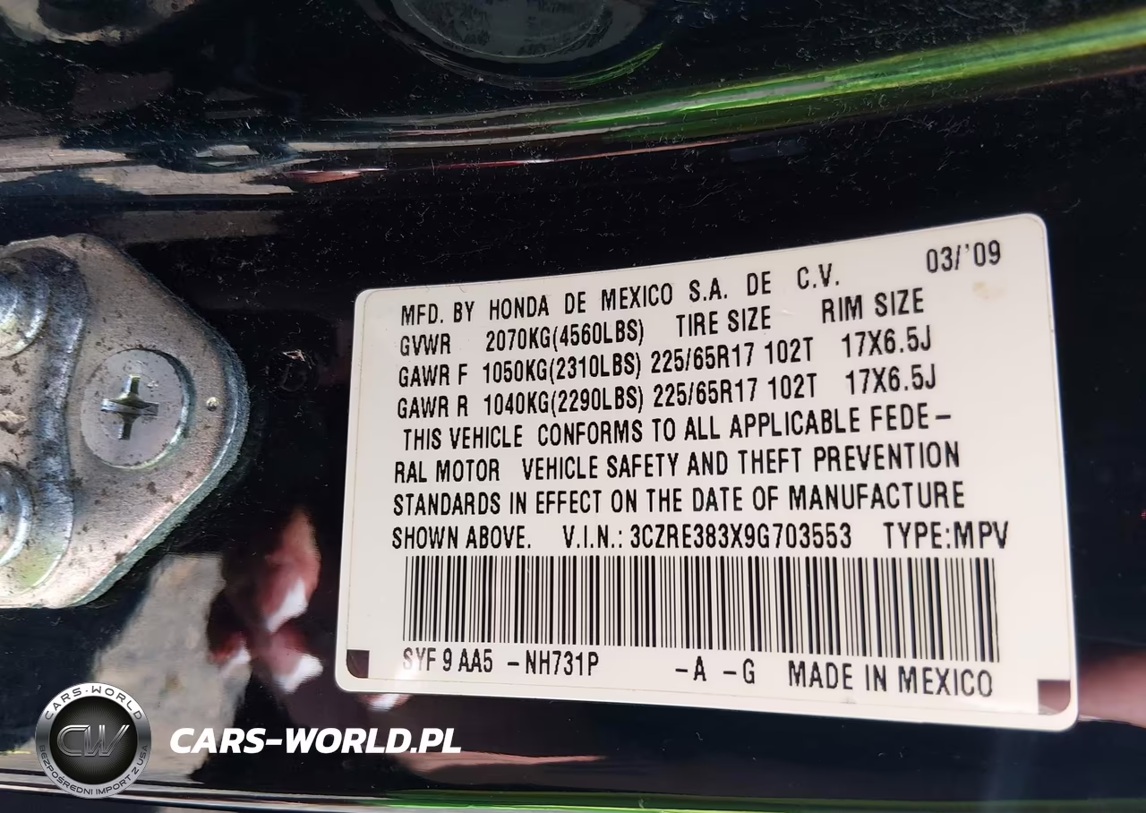 2009 Honda Cr-V Lx VIN:3CZRE383X9G703553 - 9