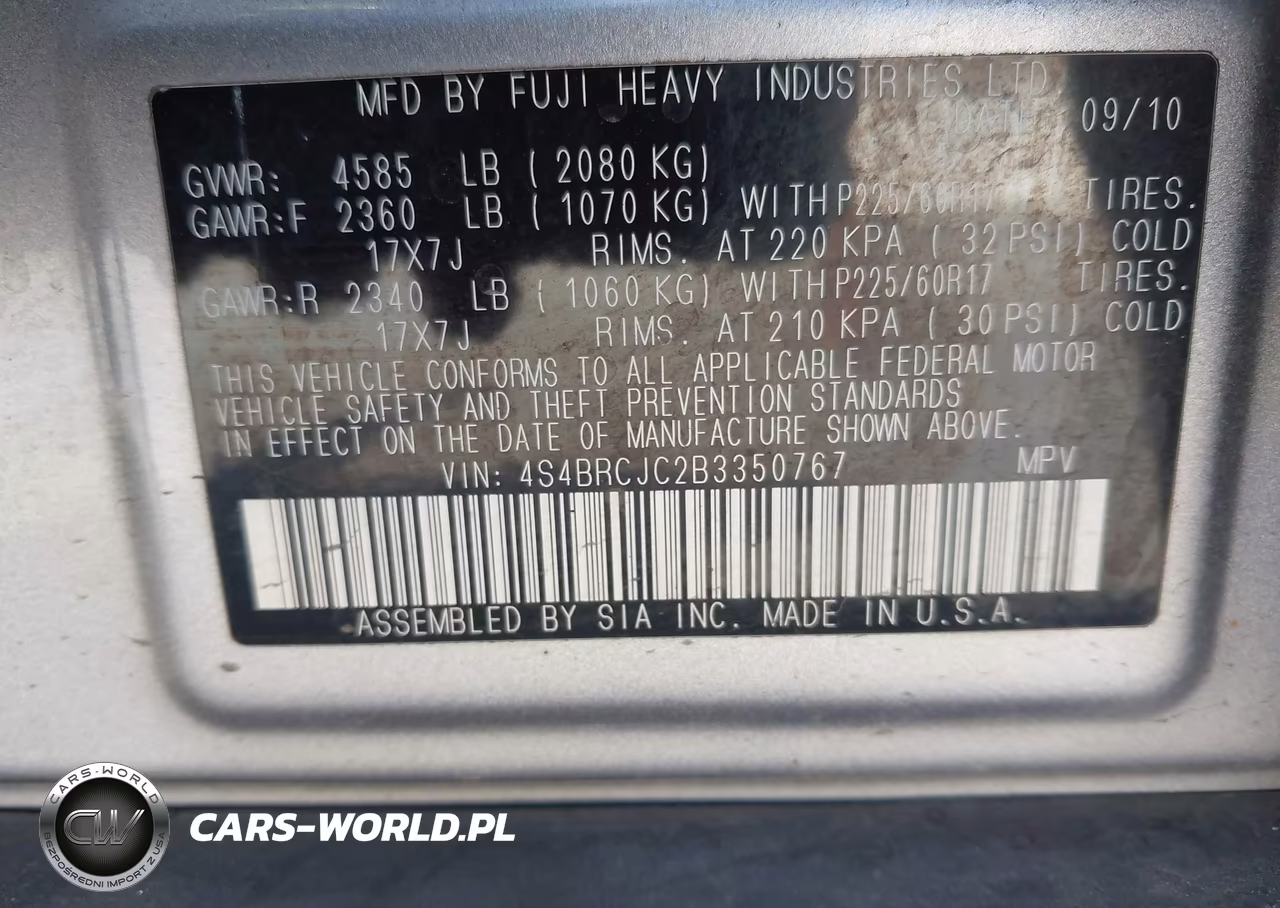 2011 Subaru Outback 2.5I Limited VIN:4S4BRCJC2B3350767 - 9