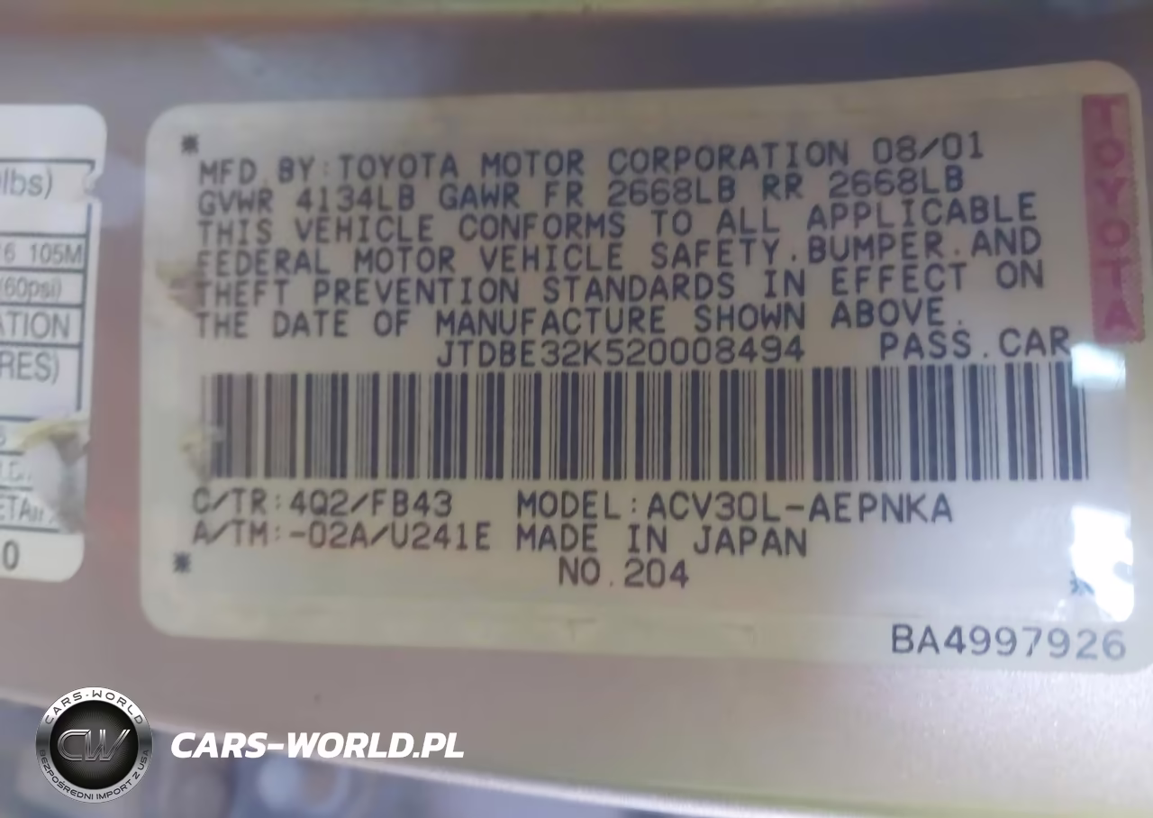 2002 Toyota Camry Le VIN:JTDBE32K520008494 - 9