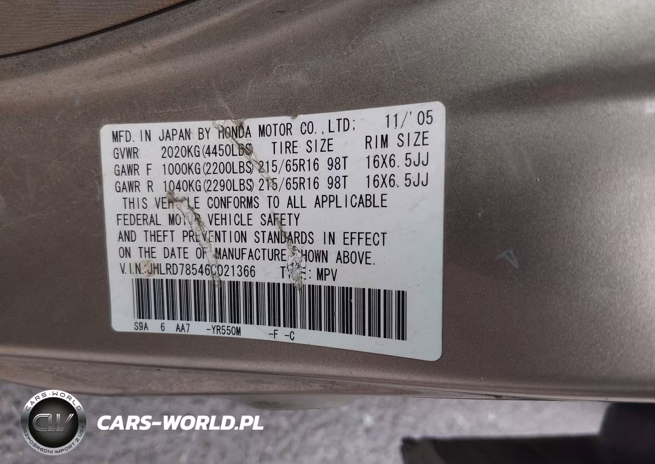 2006 Honda Cr-V Lx VIN:JHLRD78546C021366 - 9