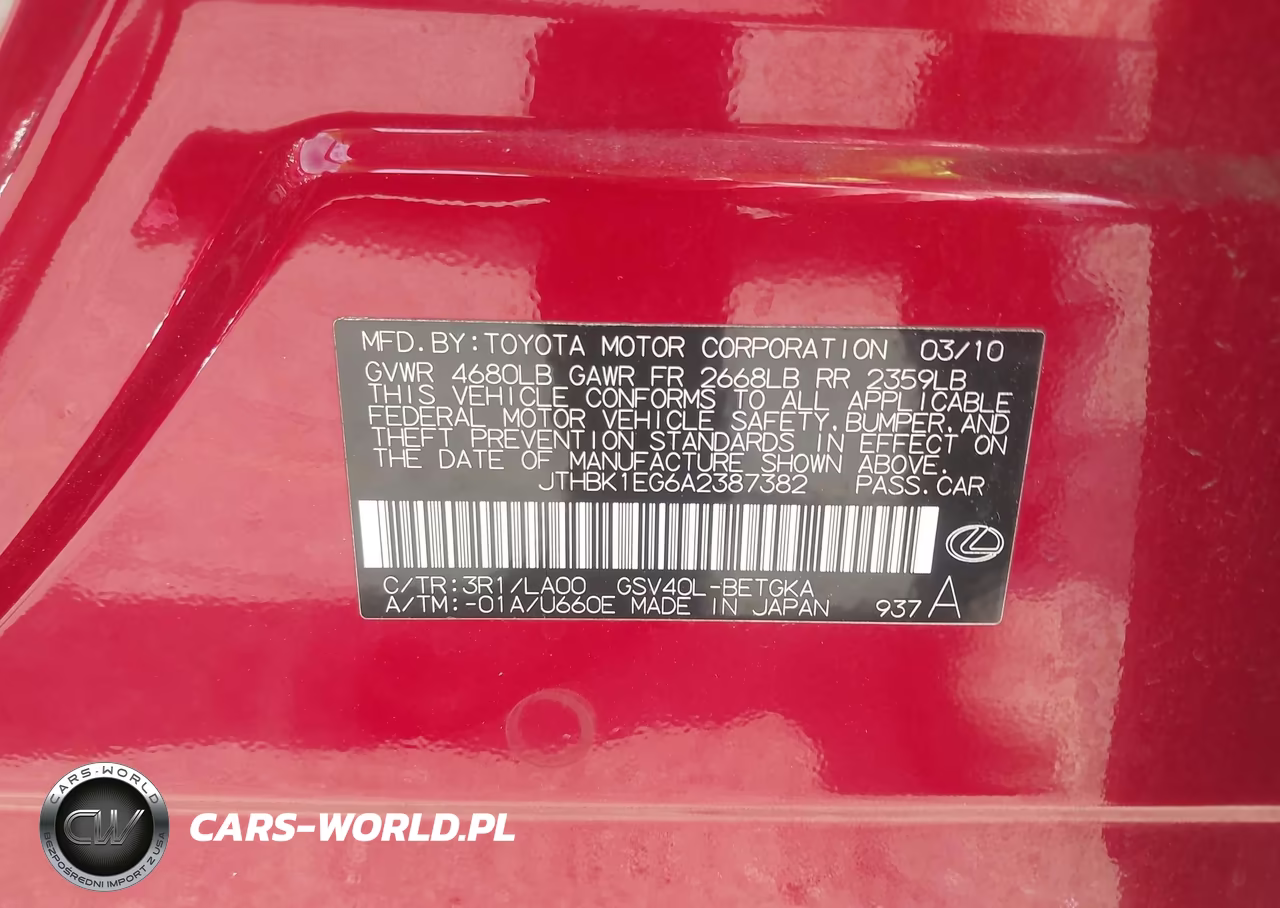 2010 Lexus Es 350 VIN:JTHBK1EG6A2387382 - 9
