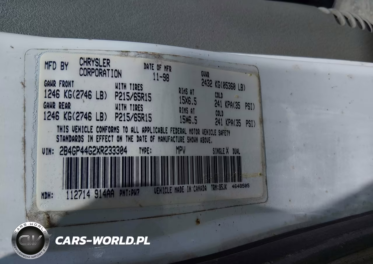 1999 Dodge Grand Caravan Se VIN:2B4GP44G2XR233304 - 9