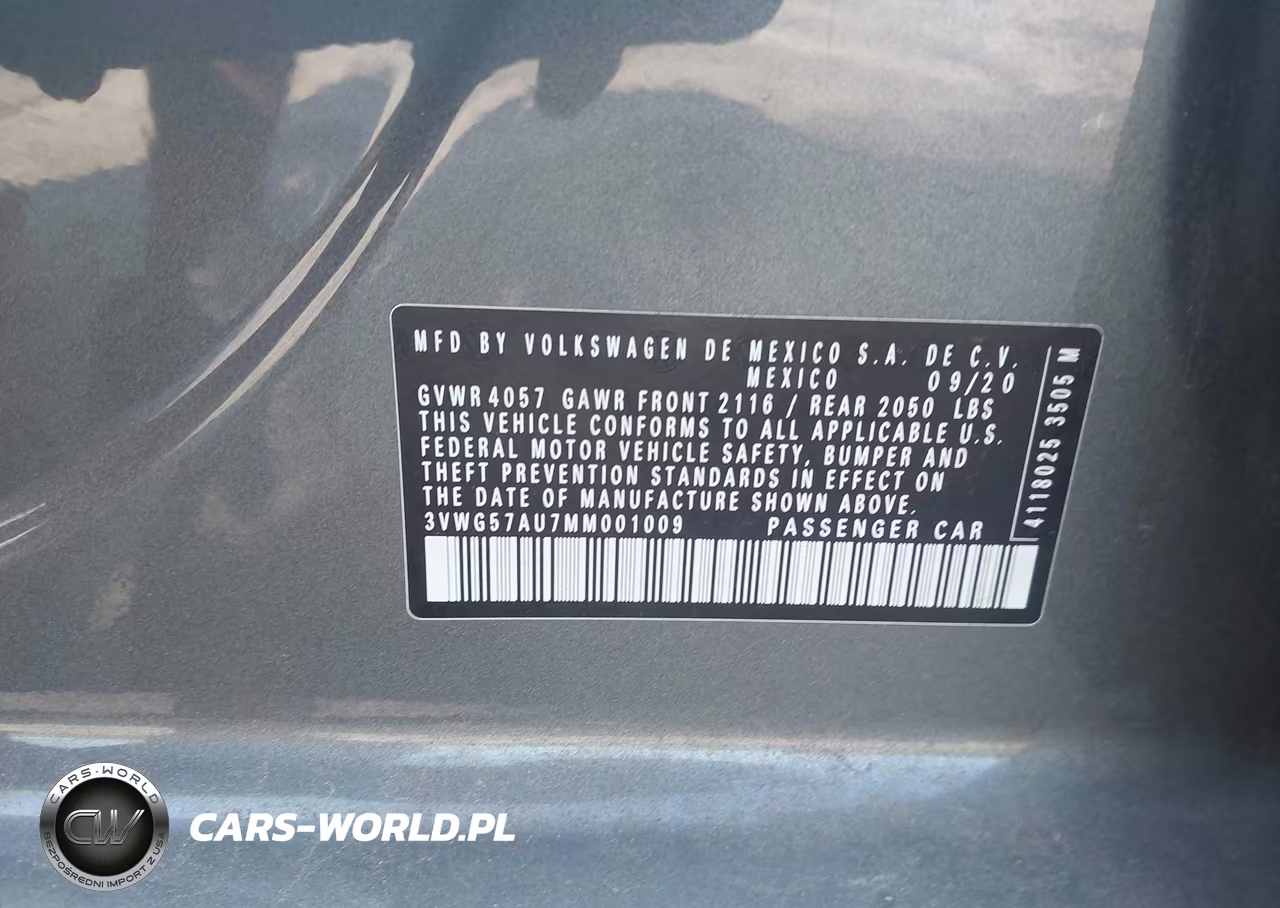 2021 Volkswagen Golf 1.4T Tsi VIN:3VWG57AU7MM001009 - 9