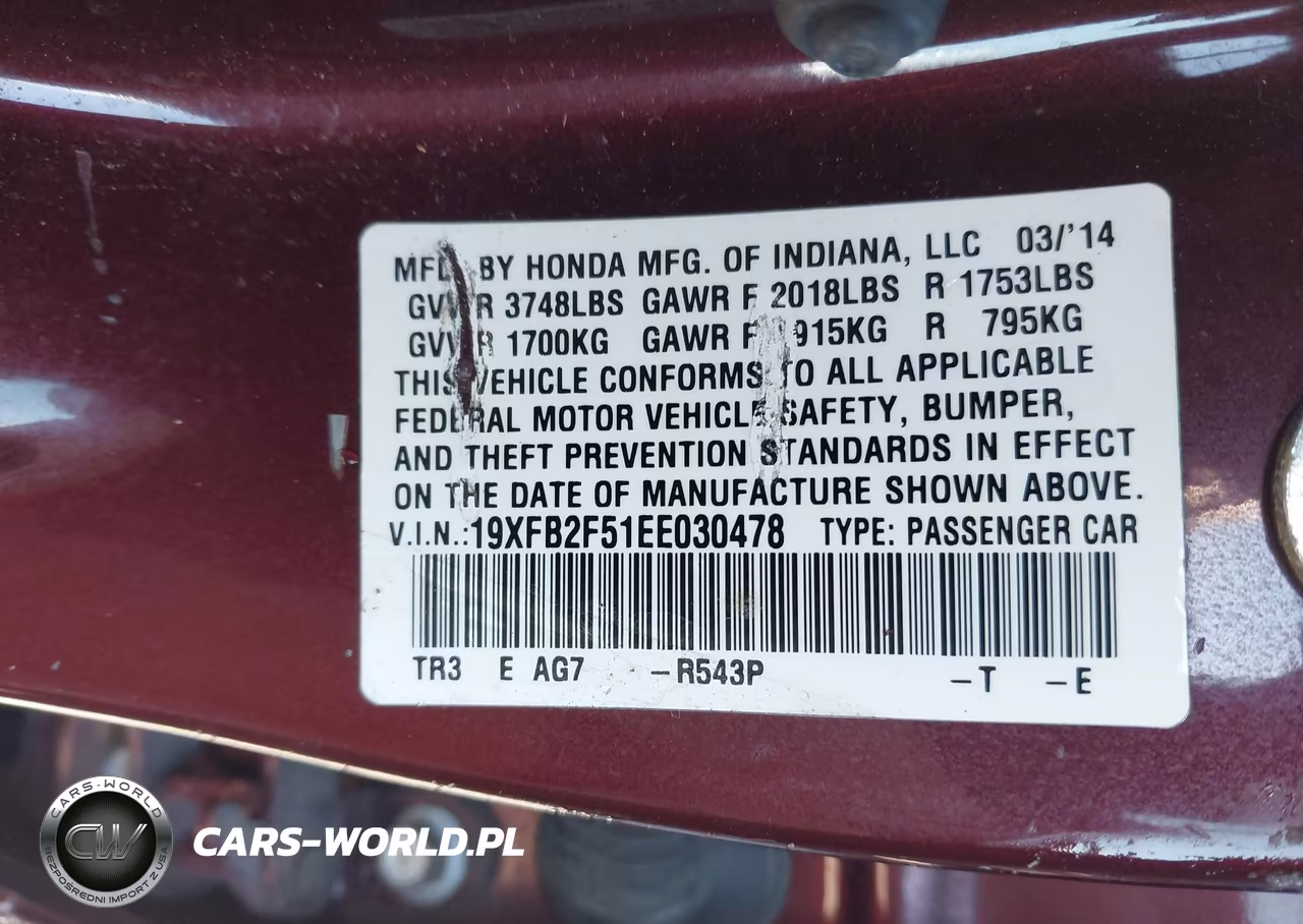 2014 Honda Civic Lx VIN:19XFB2F51EE030478 - 9
