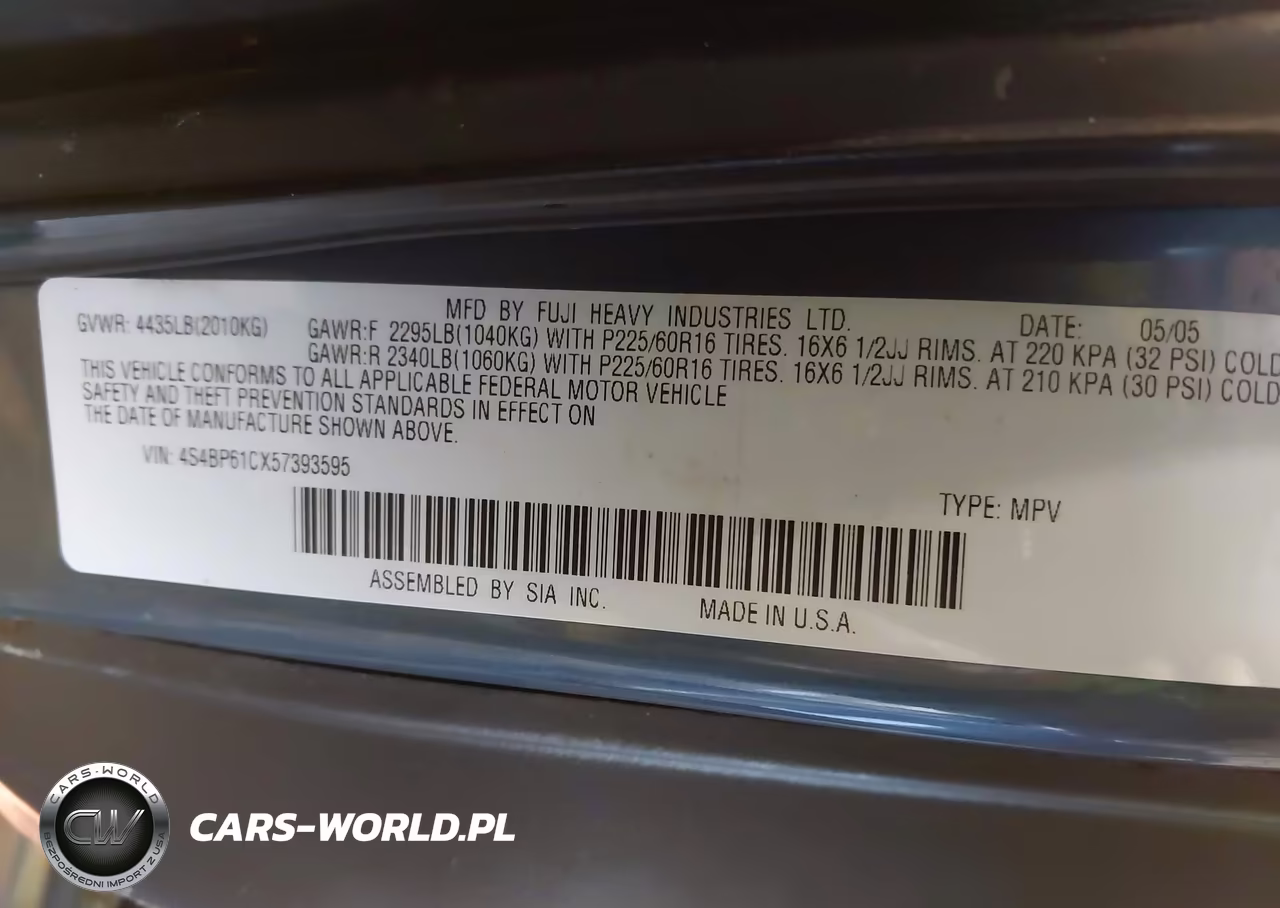 2005 Subaru Outback 2.5I VIN:4S4BP61CX57393595 - 9