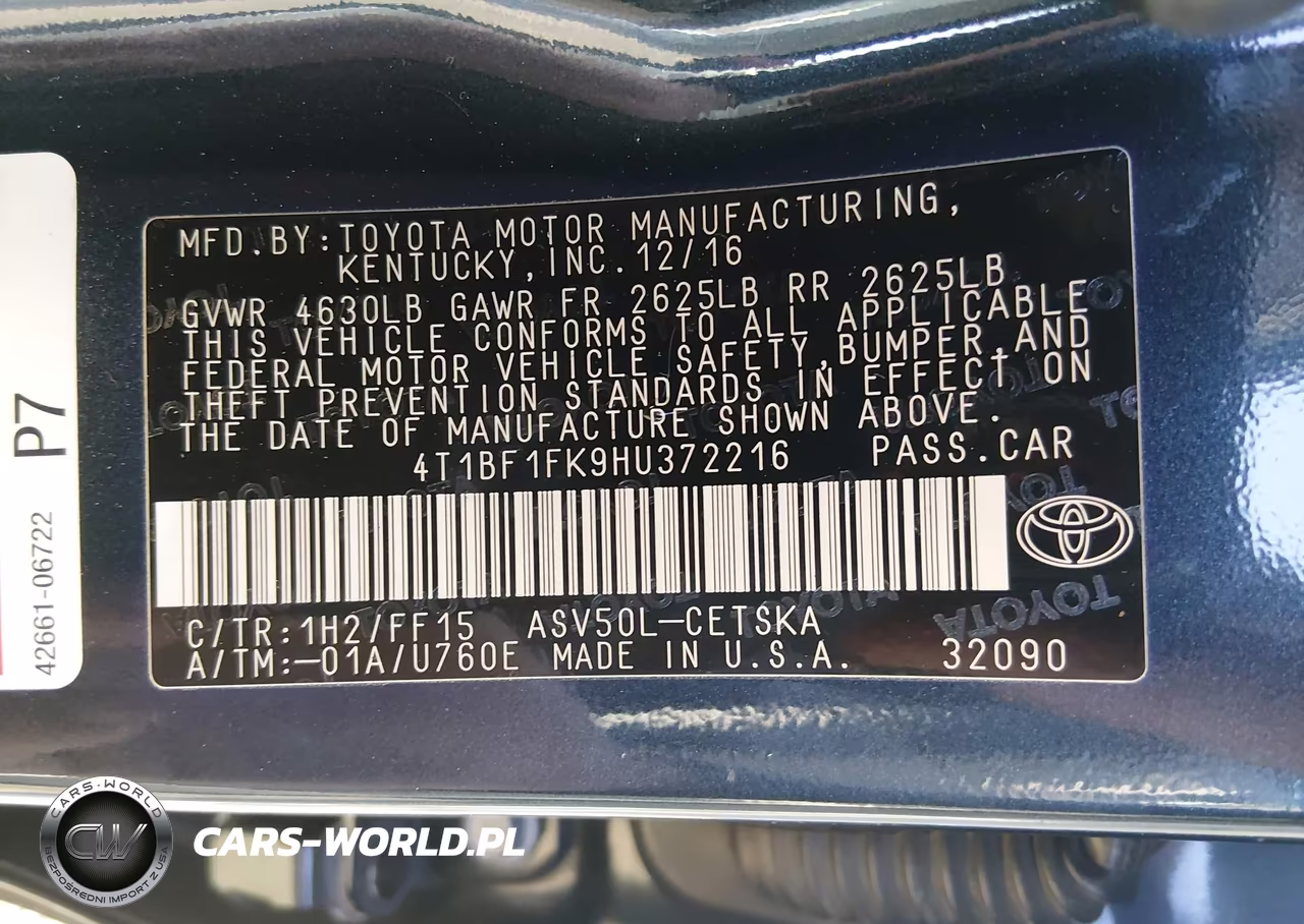 2017 Toyota Camry Se VIN:4T1BF1FK9HU372216 - 9