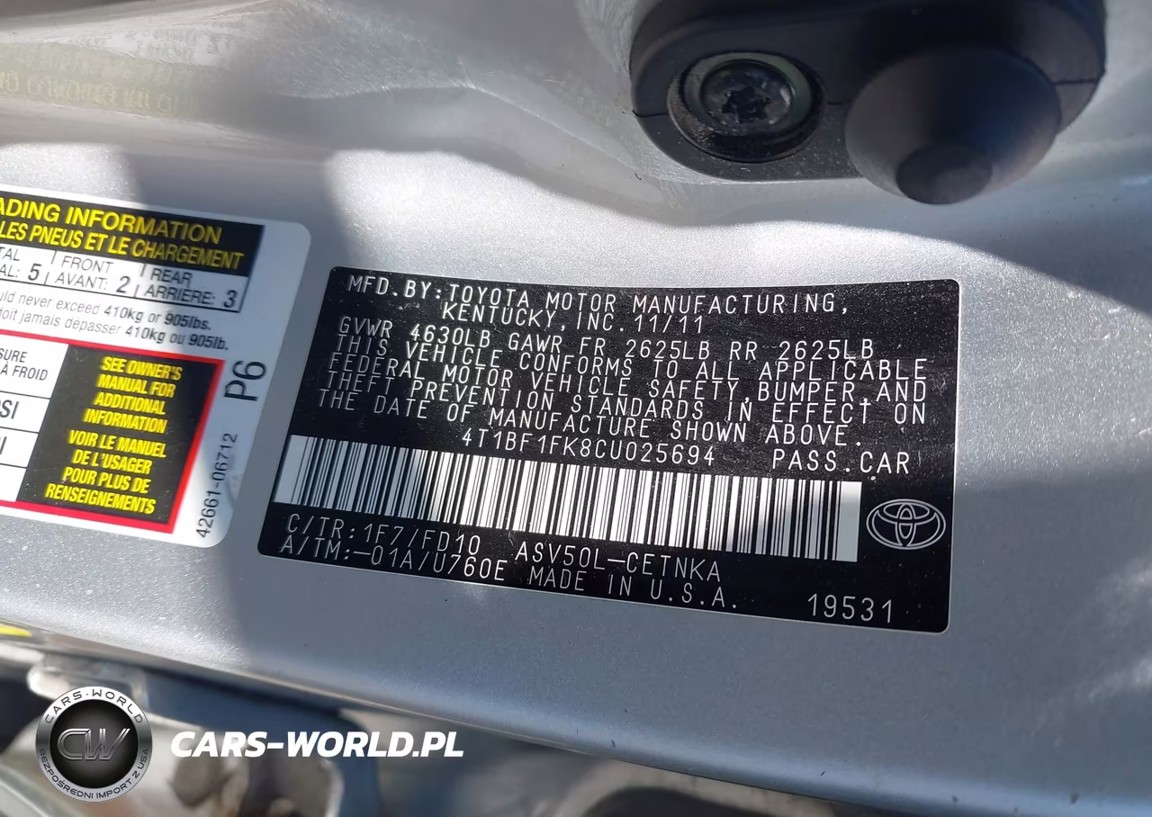 2012 Toyota Camry Le VIN:4T1BF1FK8CU025694 - 9