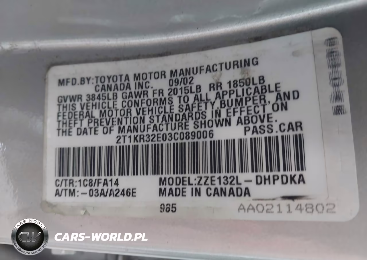 2003 Toyota Matrix Standard VIN:2T1KR32E03C089006 - 9