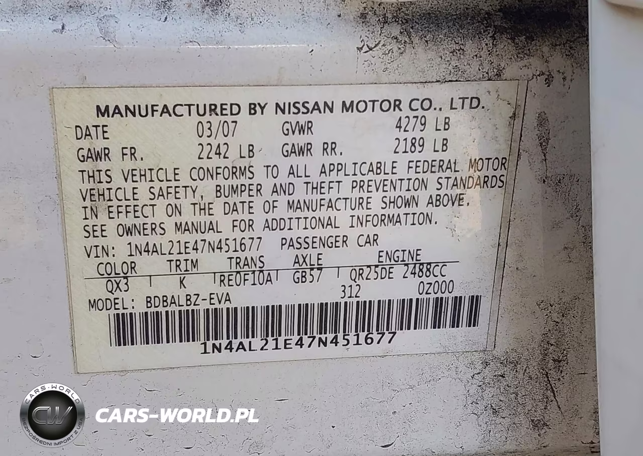 2007 Nissan Altima 2.5 S VIN:1N4AL21E47N451677 - 9