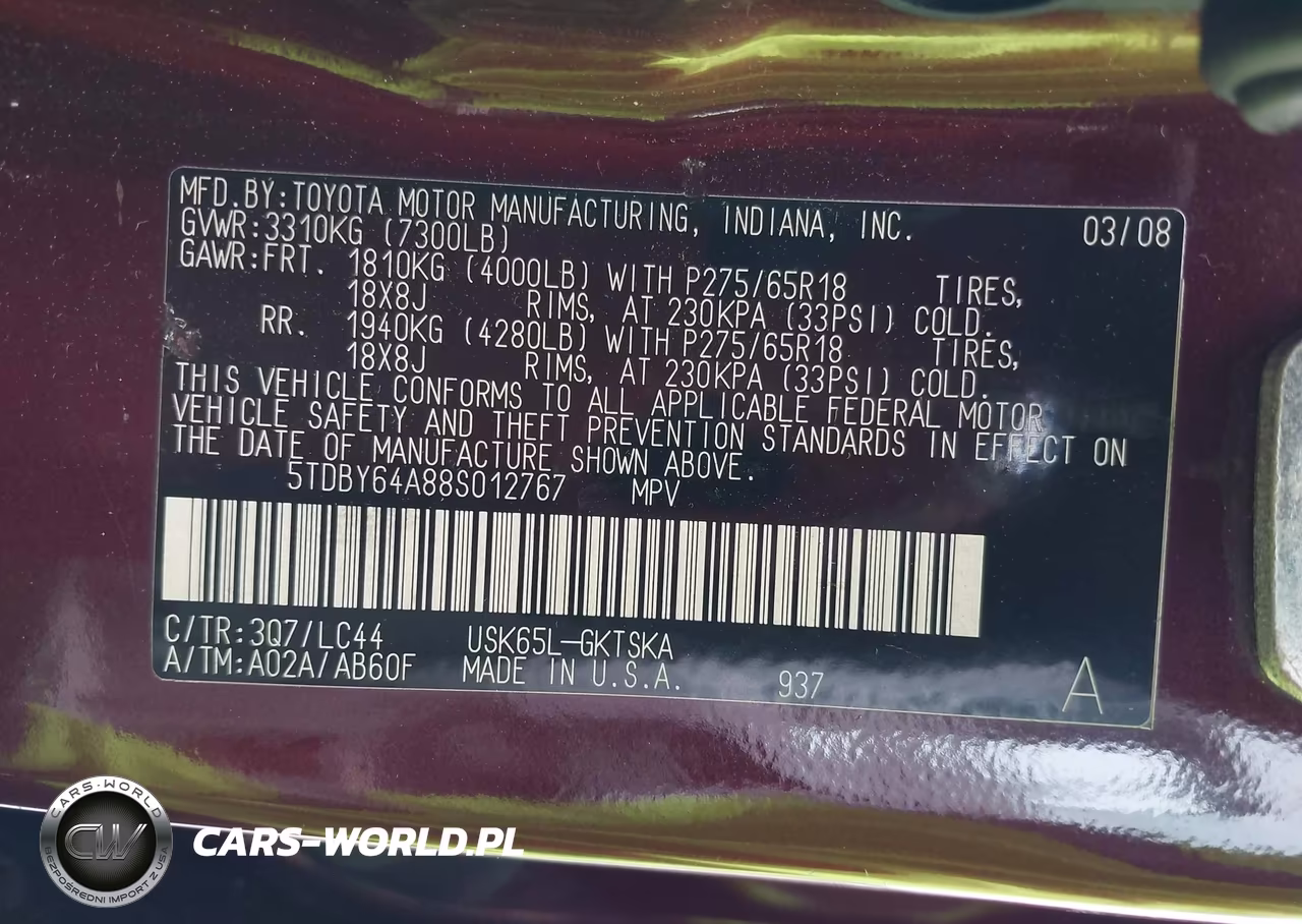2008 Toyota Sequoia Sr5 5.7L V8 VIN:5TDBY64A88S012767 - 9