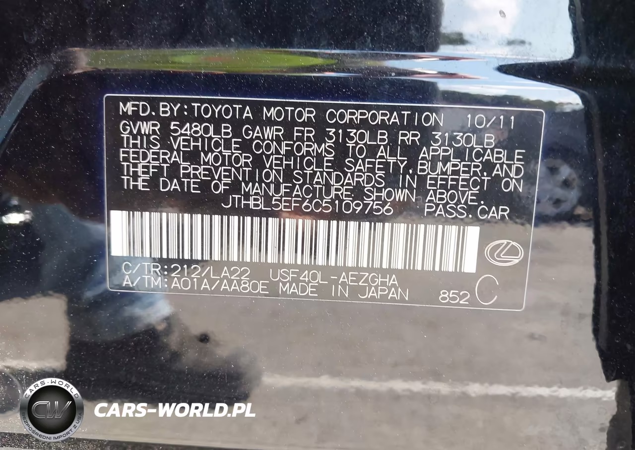 2012 Lexus Ls 460 VIN:JTHBL5EF6C5109756 - 9