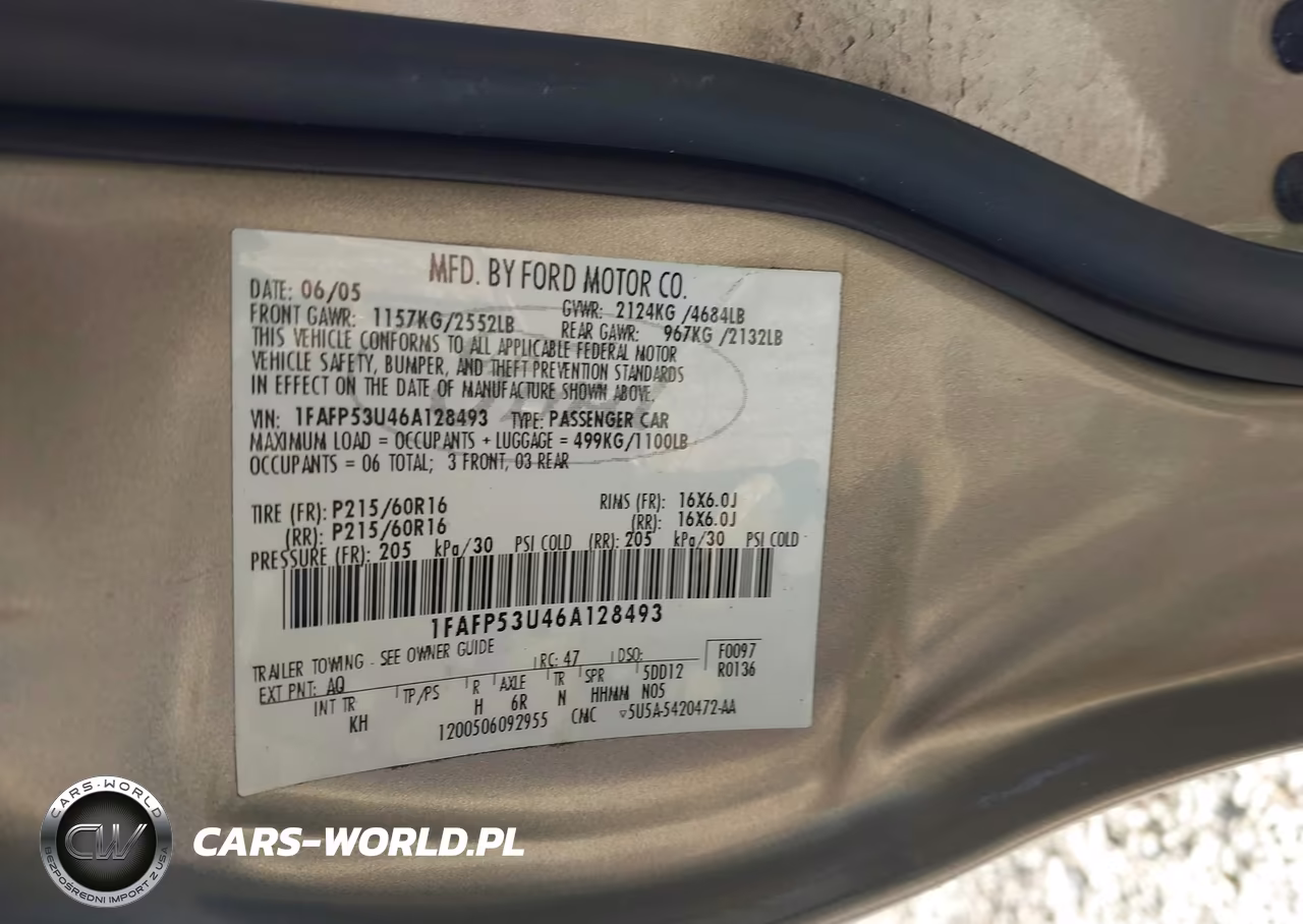 2006 Ford Taurus Se VIN:1FAFP53U46A128493 - 9