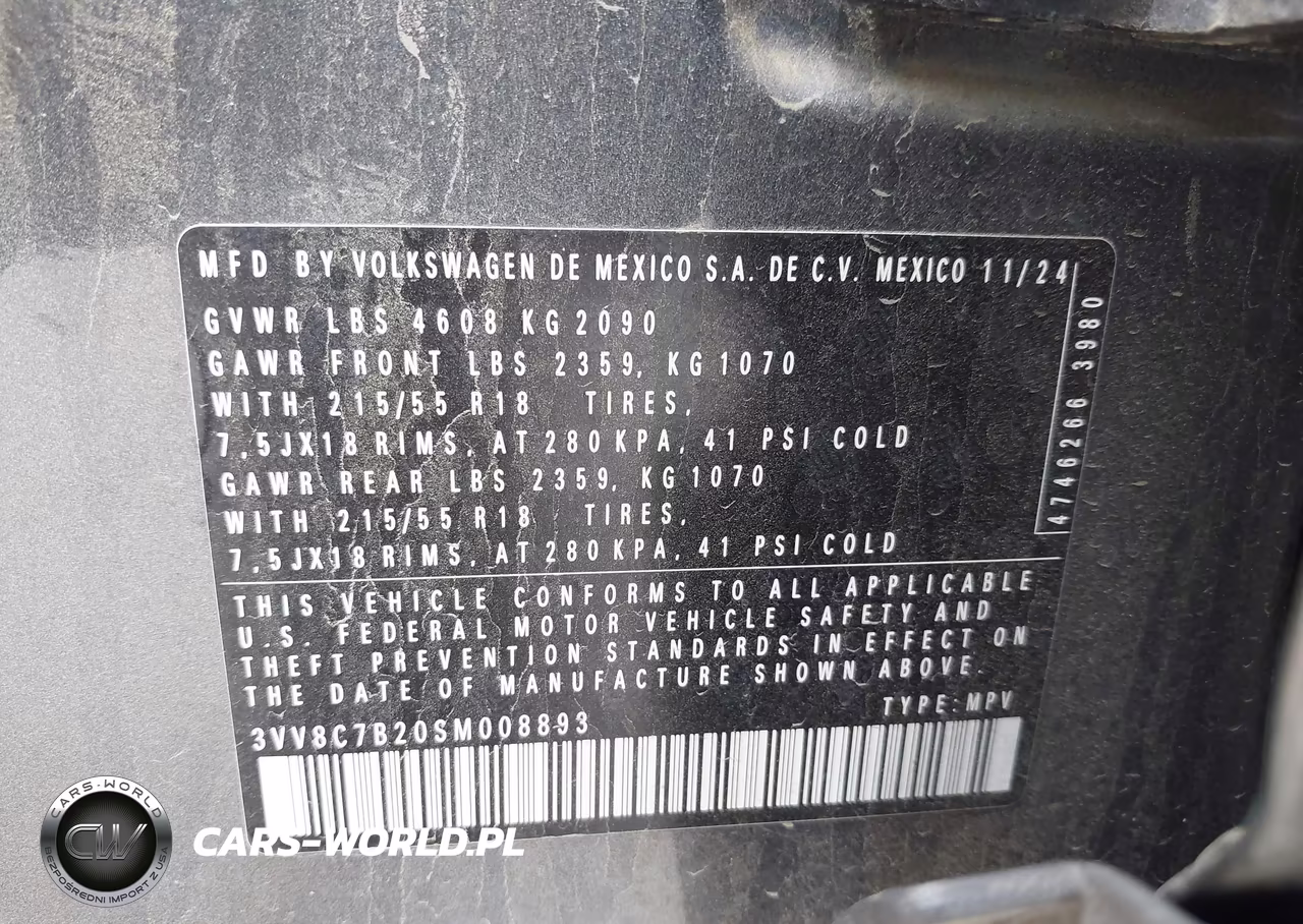 2025 Volkswagen Taos 1.5T S VIN:3VV8C7B20SM008893 - 9