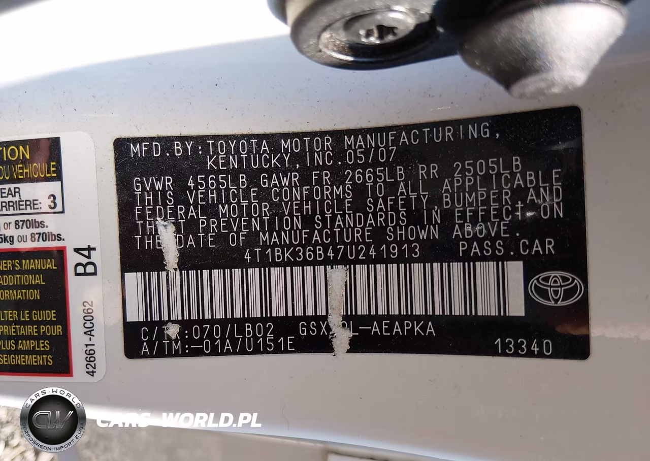 2007 Toyota Avalon Limited VIN:4T1BK36B47U241913 - 9