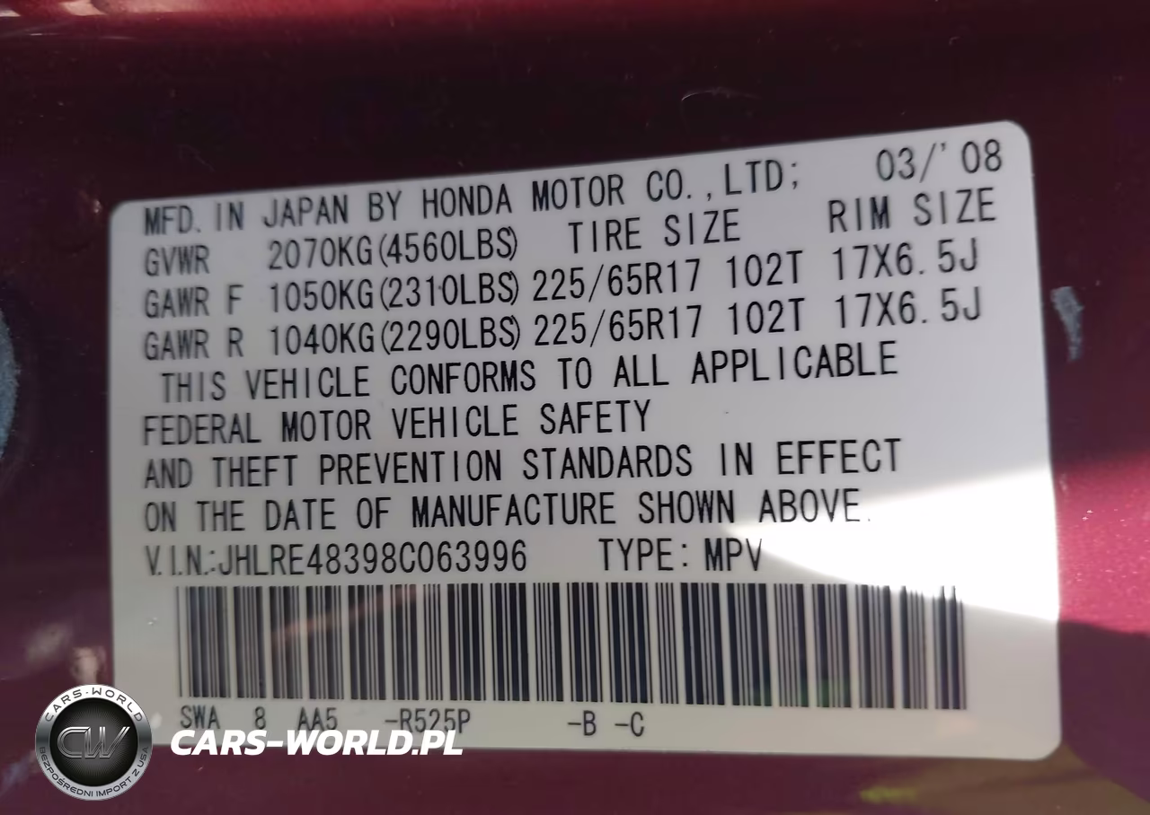 2008 Honda Cr-V Lx VIN:JHLRE48398C063996 - 9