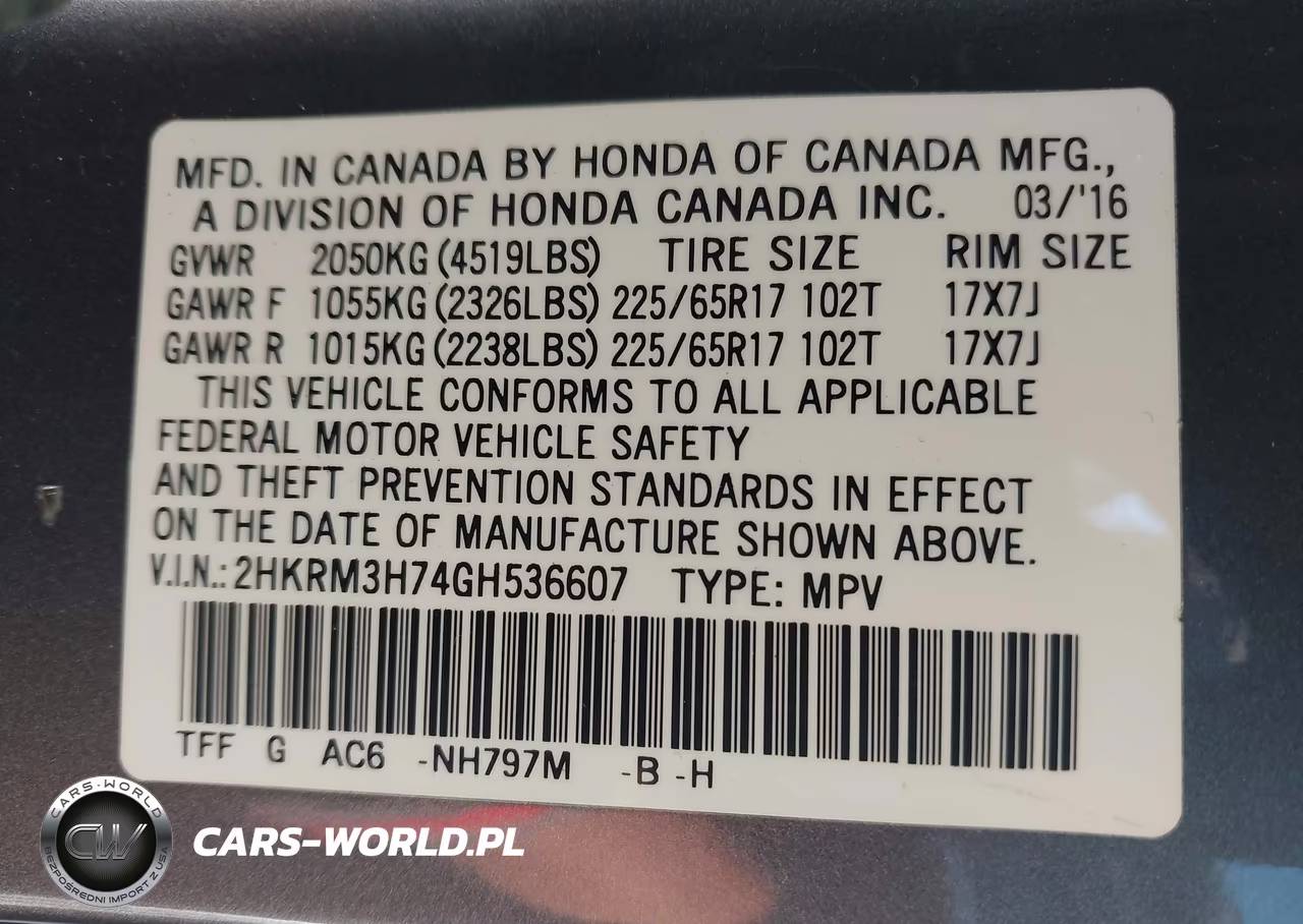 2016 Honda Cr-V Ex-L VIN:2HKRM3H74GH536607 - 9