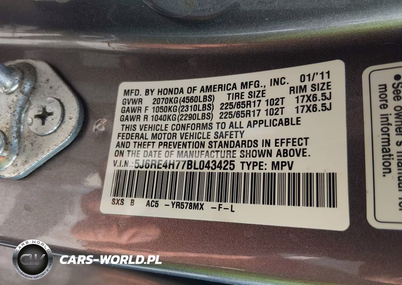 2011 Honda Cr-V Ex-L VIN:5J6RE4H77BL043425 - 9