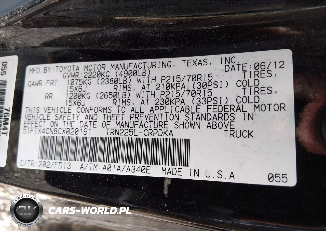 2012 Toyota Tacoma VIN:5TFTX4CN8CX020161 - 9