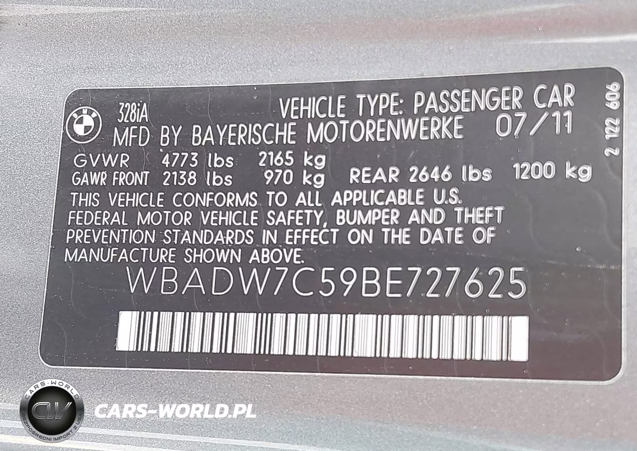 BMW 328I VIN:WBADW7C59BE727625 - 9