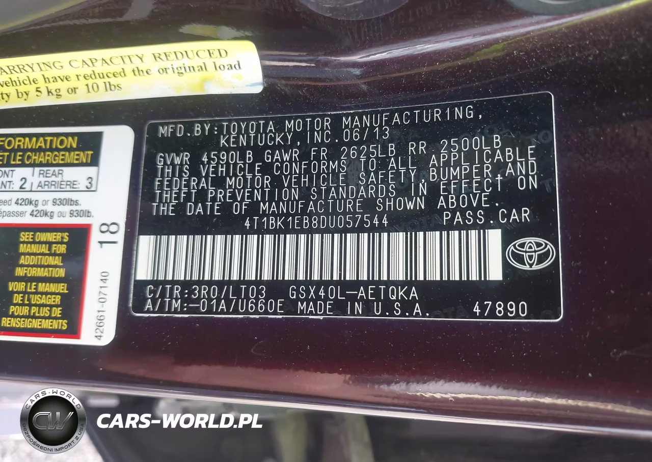 2013 Toyota Avalon Xle Touring VIN:4T1BK1EB8DU057544 - 9