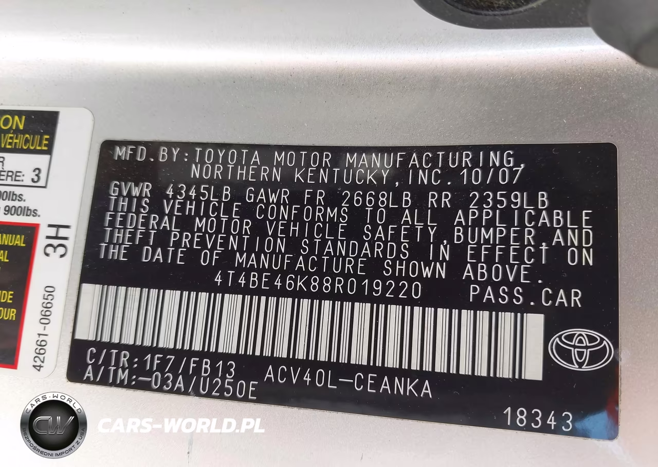 2008 Toyota Camry Le VIN:4T4BE46K88R019220 - 9