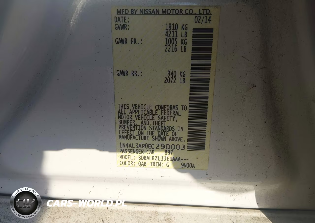 2014 Nissan Altima 2.5-2.5 S-2.5 Sl-2.5 Sv VIN:1N4AL3AP0EC290003 - 9