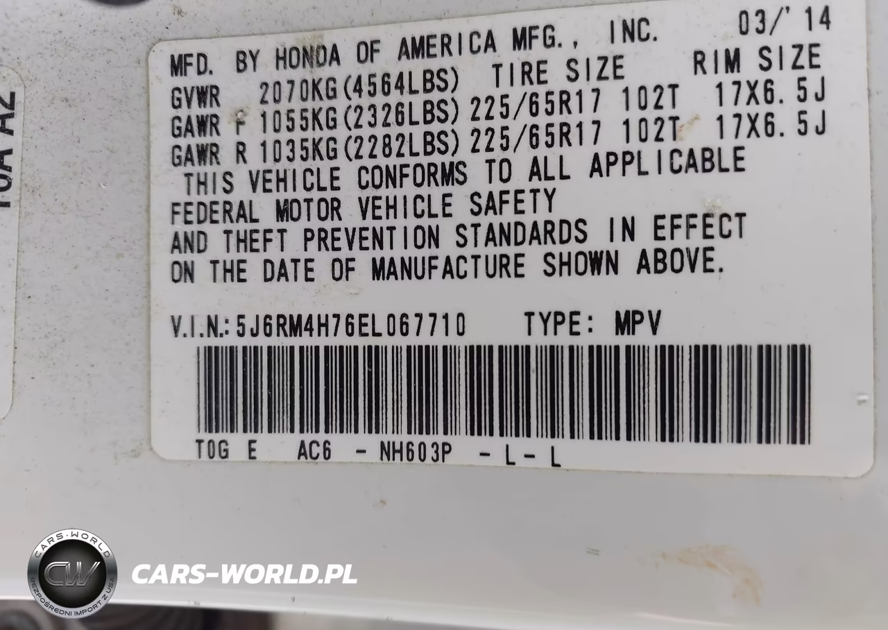 2014 Honda Cr-V Ex-L VIN:5J6RM4H76EL067710 - 9
