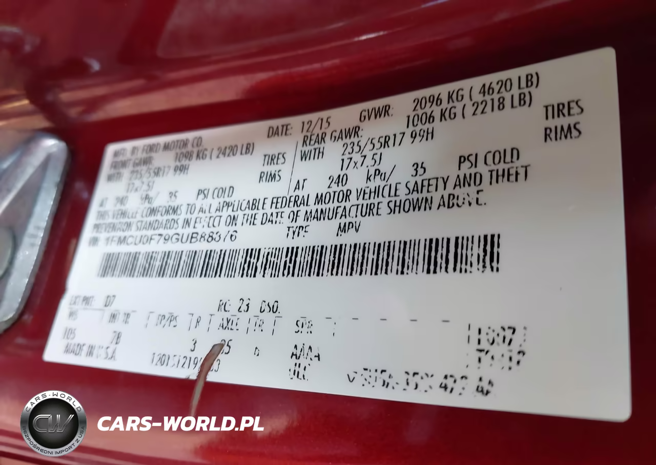 2016 Ford Escape S VIN:1FMCU0F79GUB88876 - 9