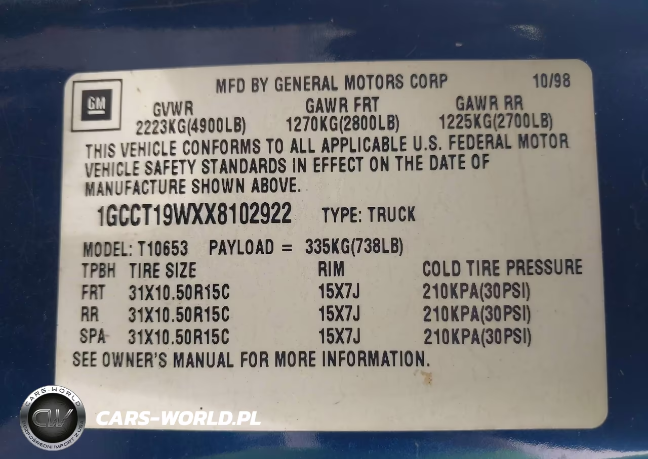 1999 Chevrolet S-10 Ls VIN:1GCCT19WXX8102922 - 9