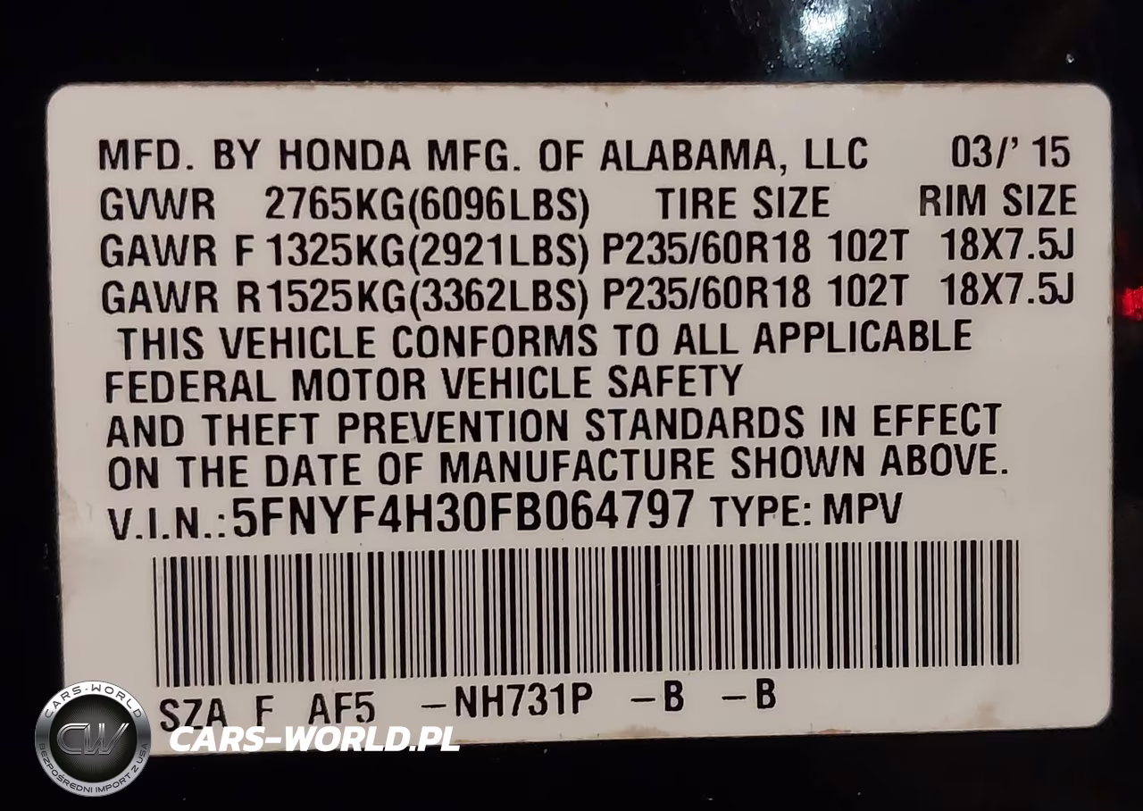 2015 Honda Pilot Se VIN:5FNYF4H30FB064797 - 9