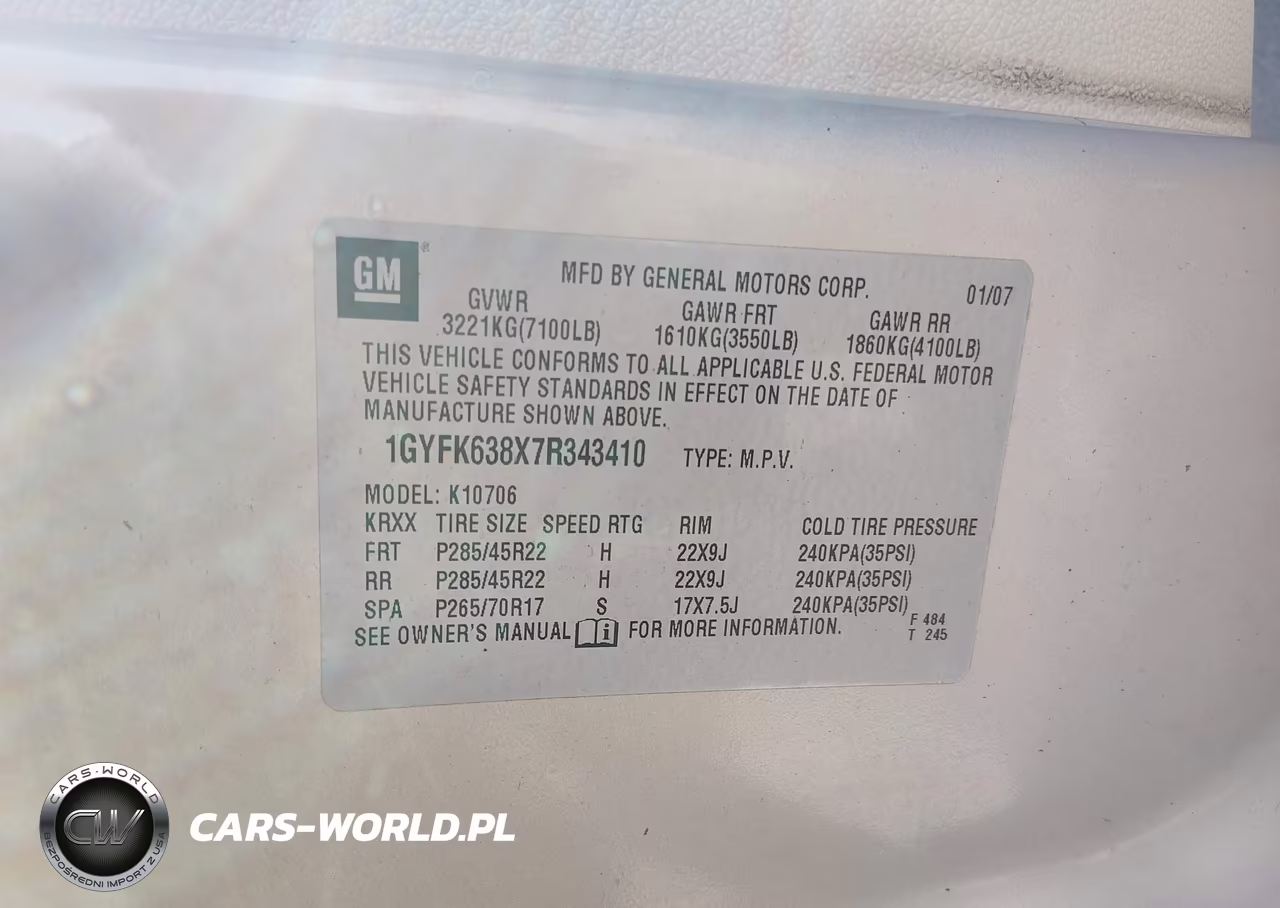 2007 Cadillac Escalade Standard VIN:1GYFK638X7R343410 - 9
