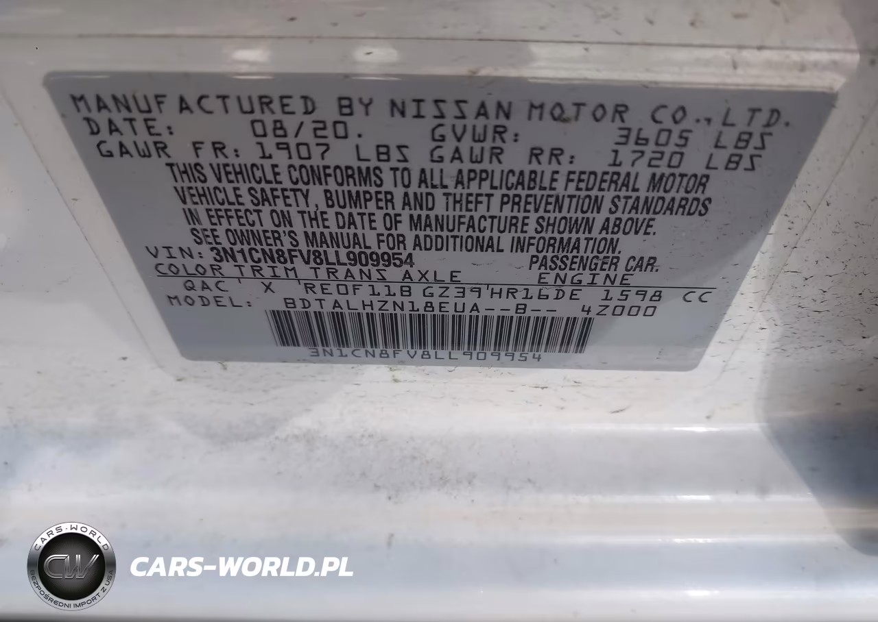 2020 Nissan Versa Sr Xtronic Cvt VIN:3N1CN8FV8LL909954 - 9