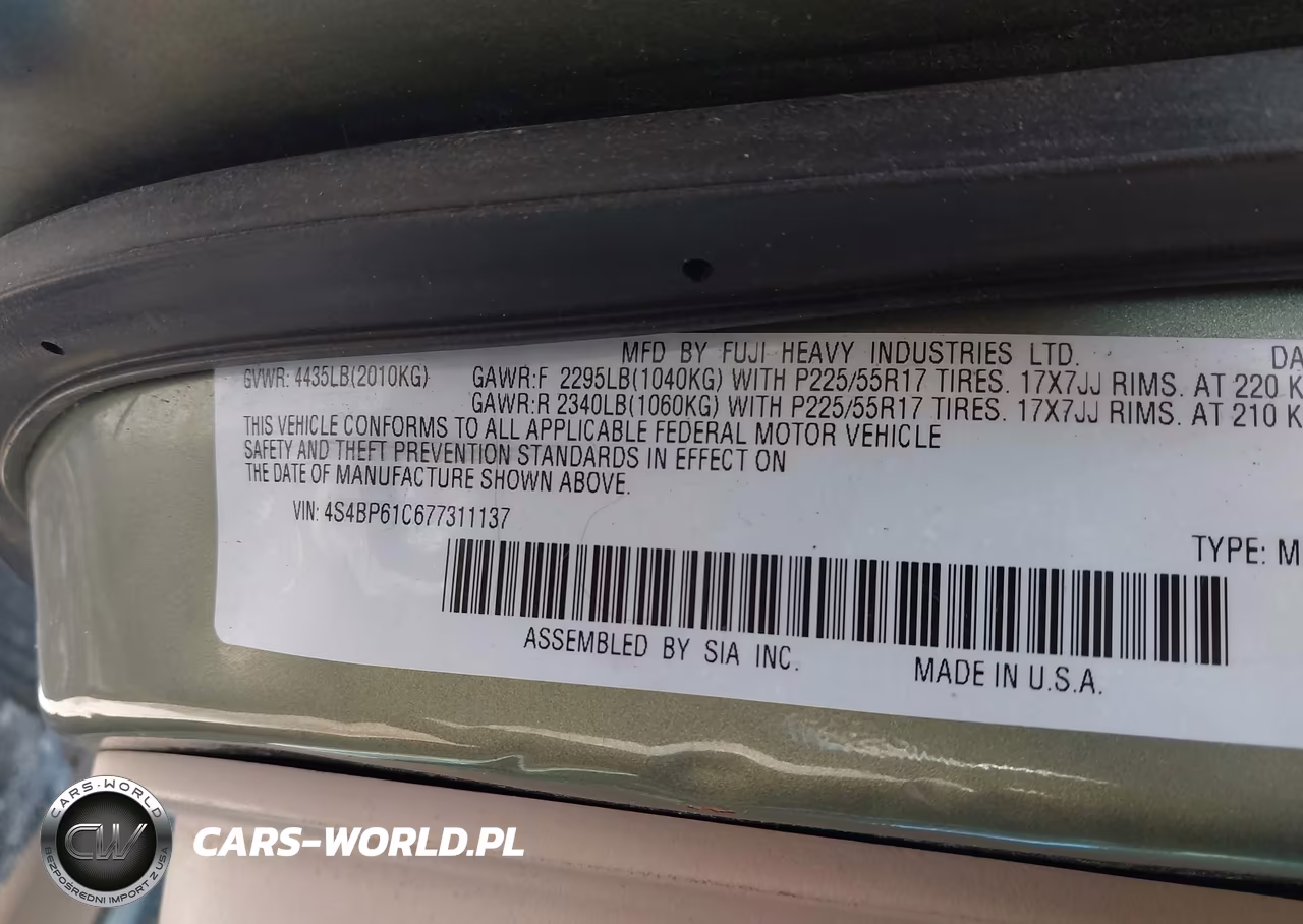 2007 Subaru Outback 2.5I VIN:4S4BP61C677311137 - 9