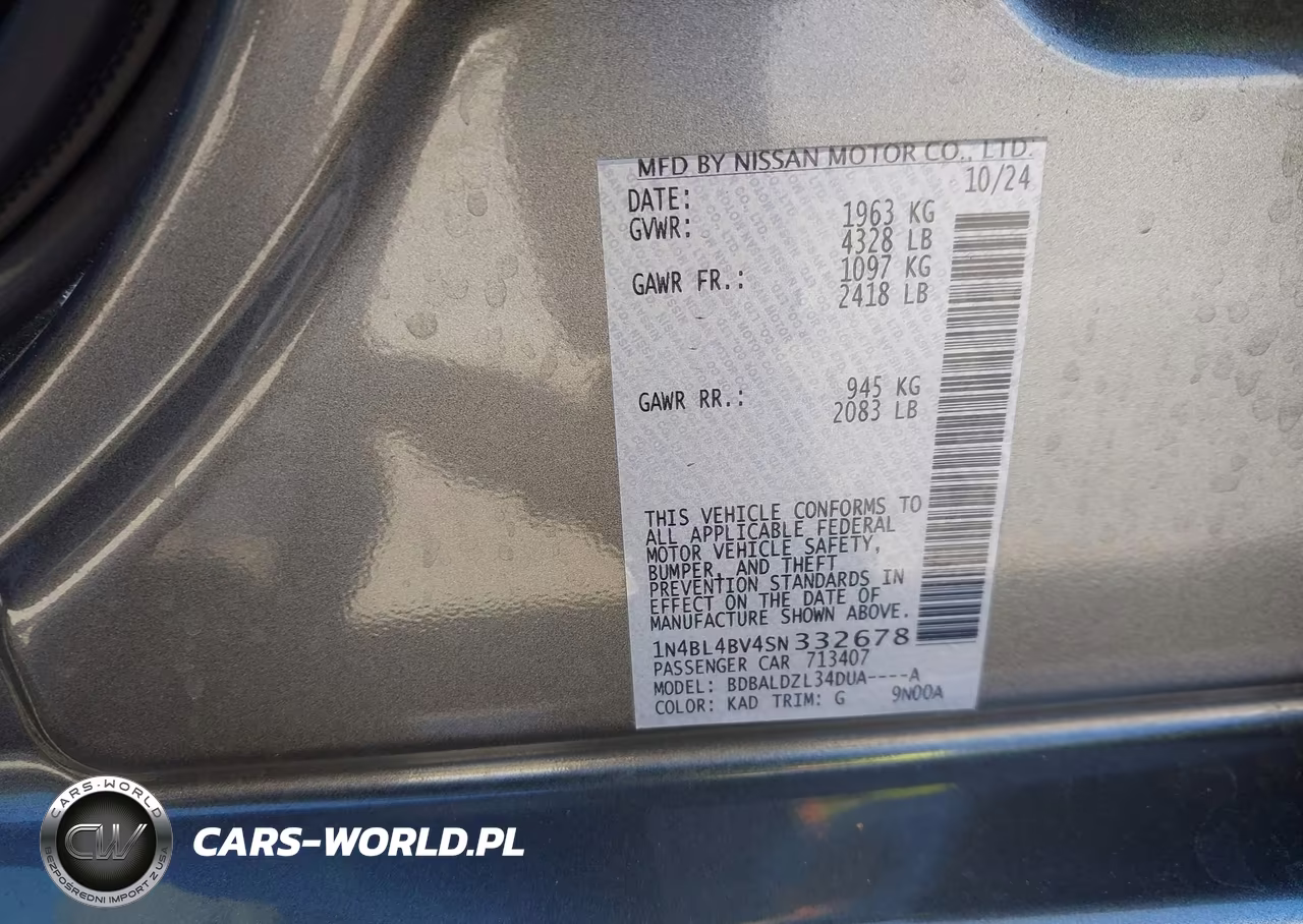2025 Nissan Altima S Fwd VIN:1N4BL4BV4SN332678 - 9