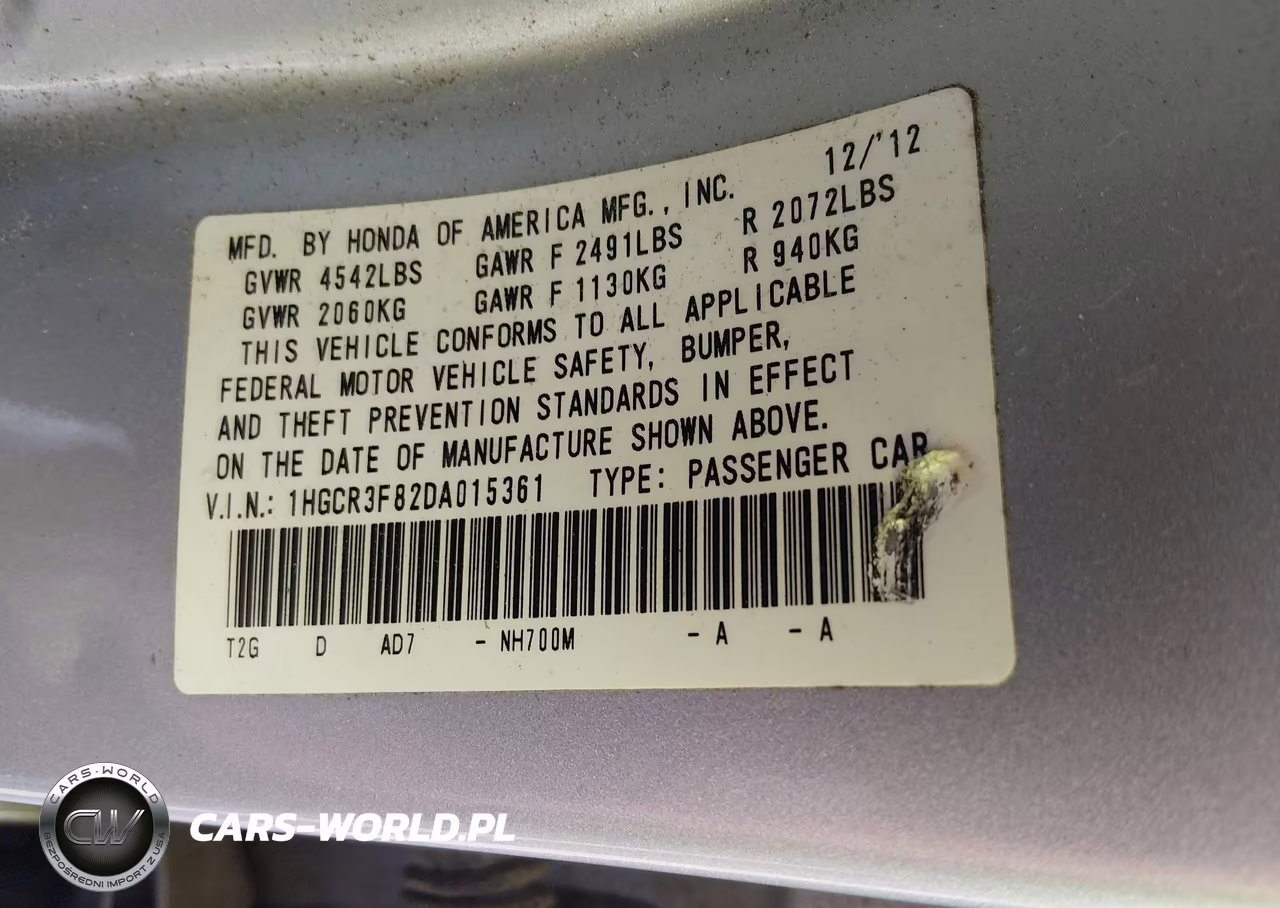 2013 Honda Accord Ex-L V-6 VIN:1HGCR3F82DA015361 - 9