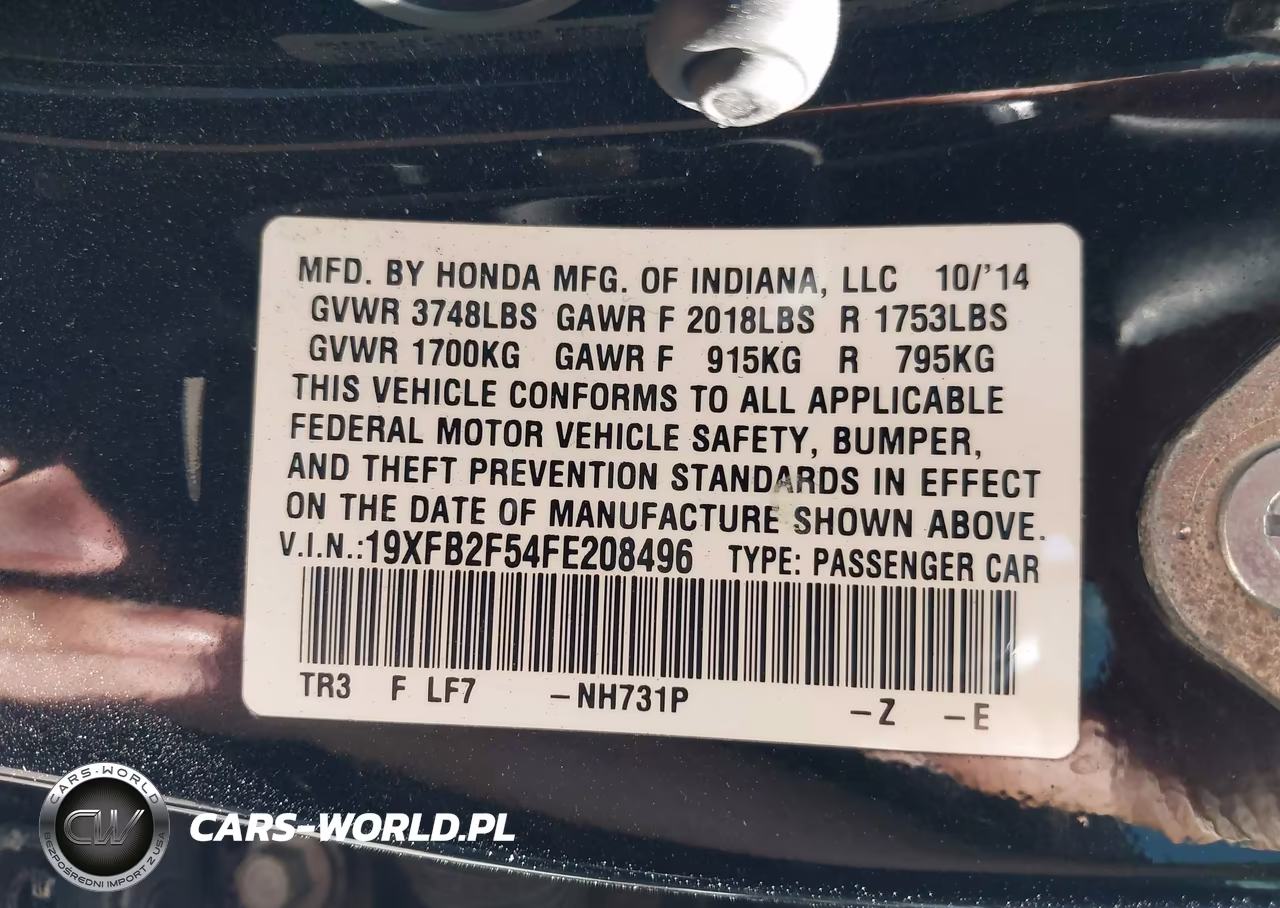 2015 Honda Civic Lx VIN:19XFB2F54FE208496 - 9