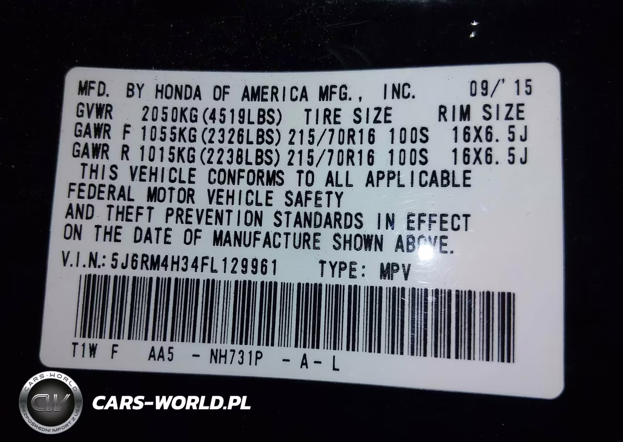 2015 Honda Cr-V Lx VIN:5J6RM4H34FL129961 - 9