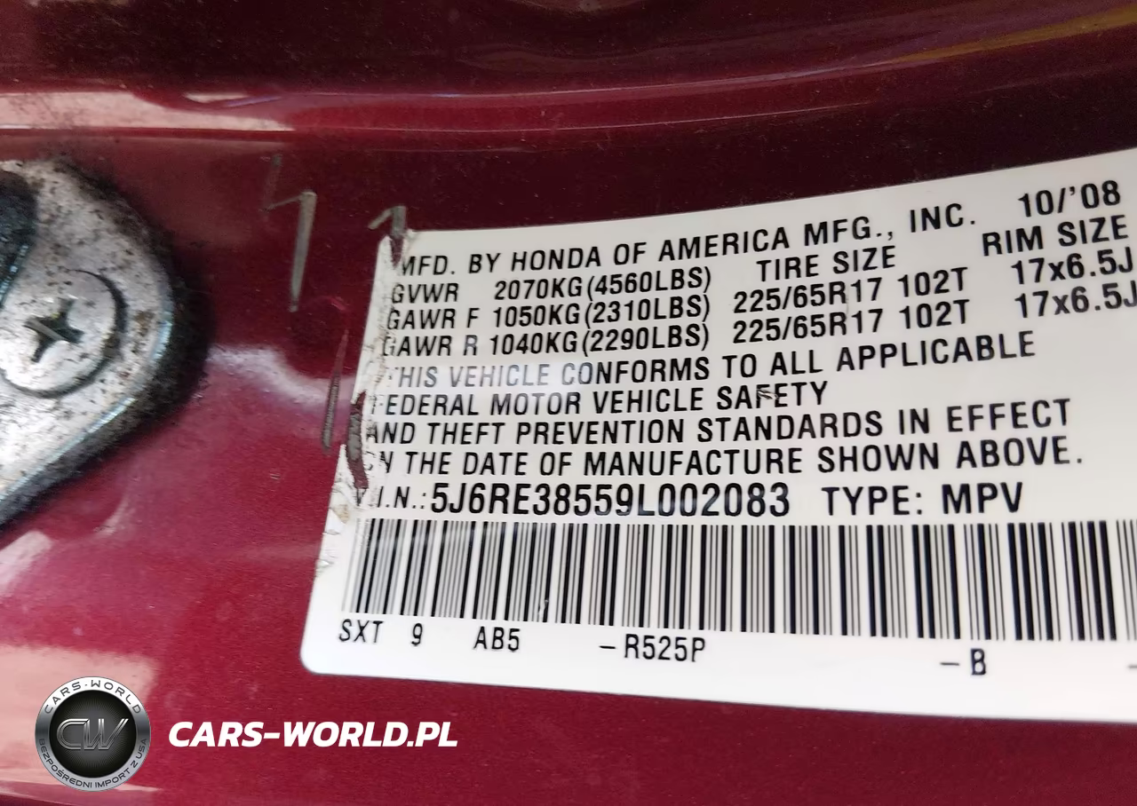 2009 Honda Cr-V Ex VIN:5J6RE38559L002083 - 9