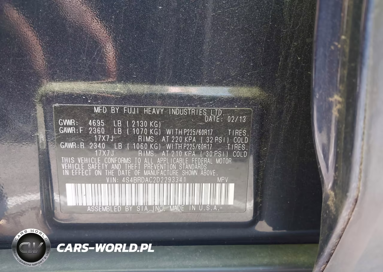 2013 Subaru Outback 3.6R VIN:4S4BRDAC2D2293341 - 9